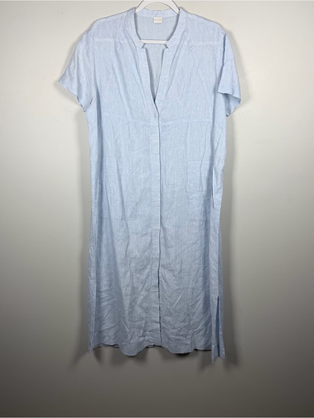Poetry Linen Midi Button Front
Dress Light Blue Coastal Minimalist Lagenlook 12